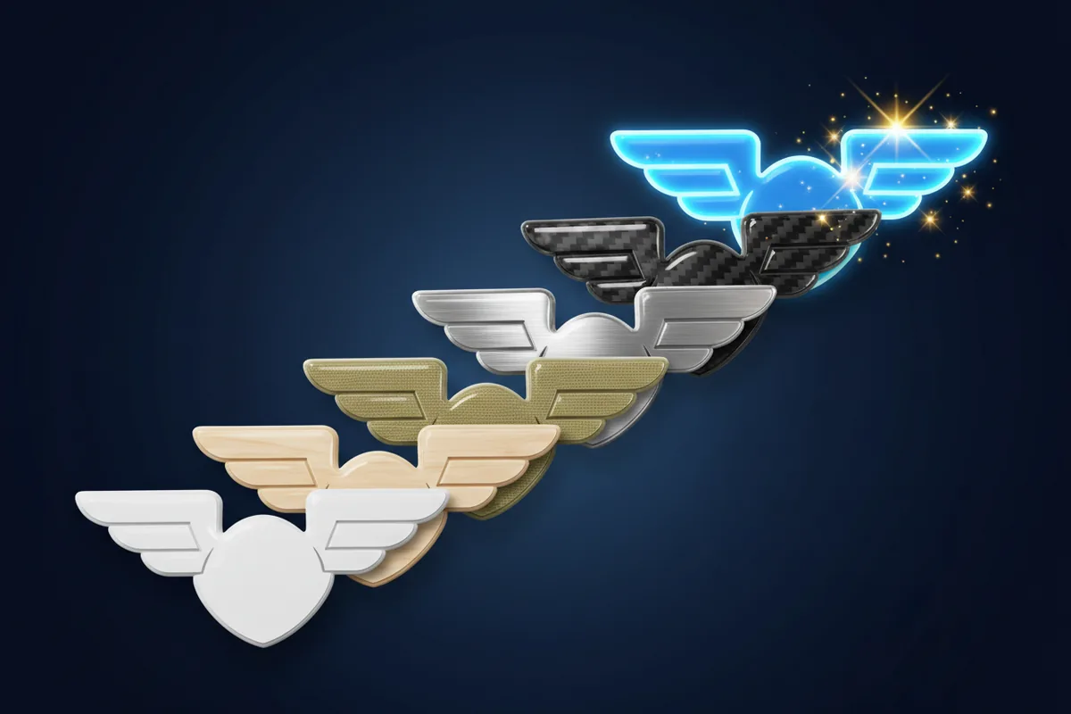 Six pilot wings badges rising in a staircase